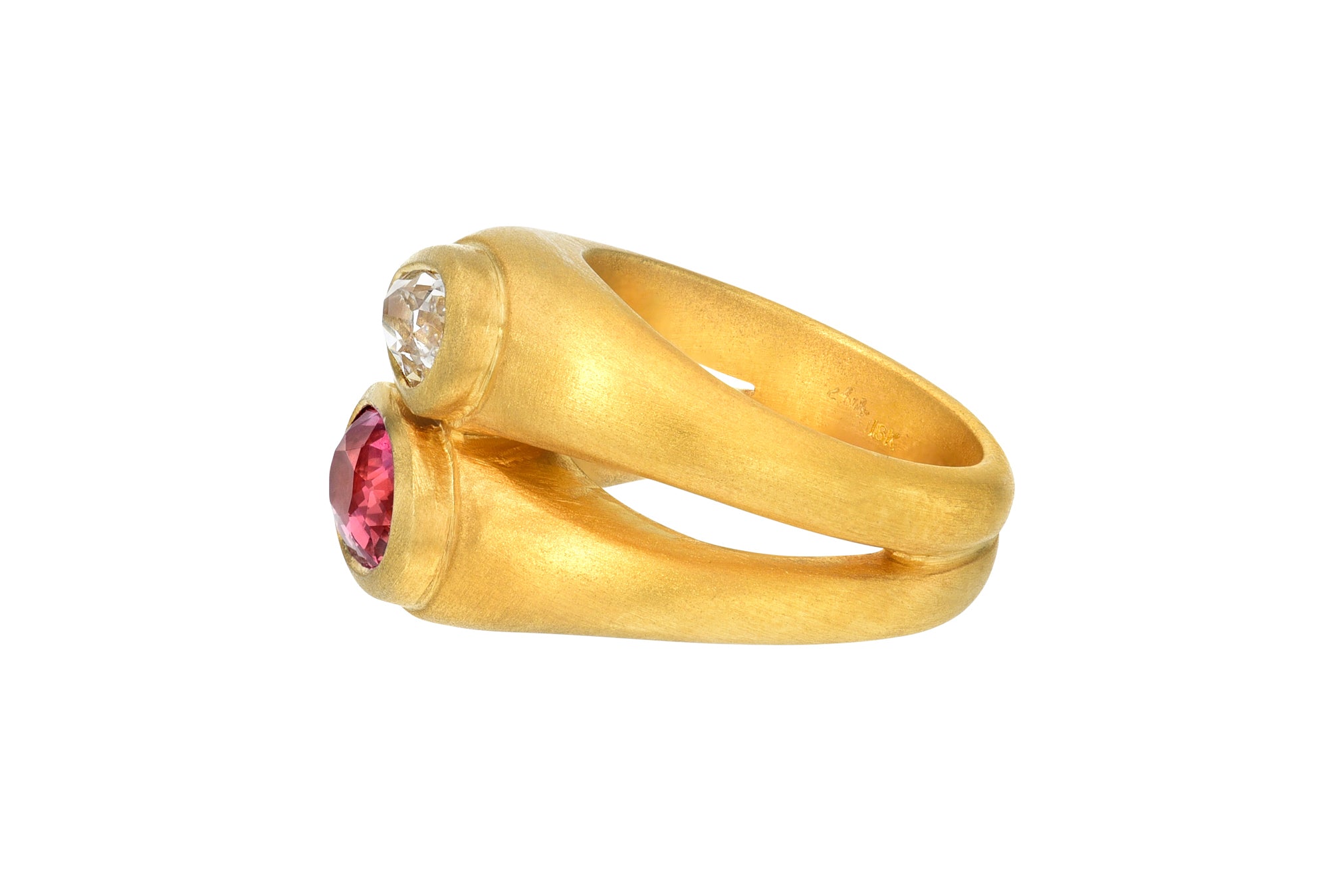 Darius Jewels Daryā Khonsary one of a kind padparadscha sapphire and pear diamond stacked ring