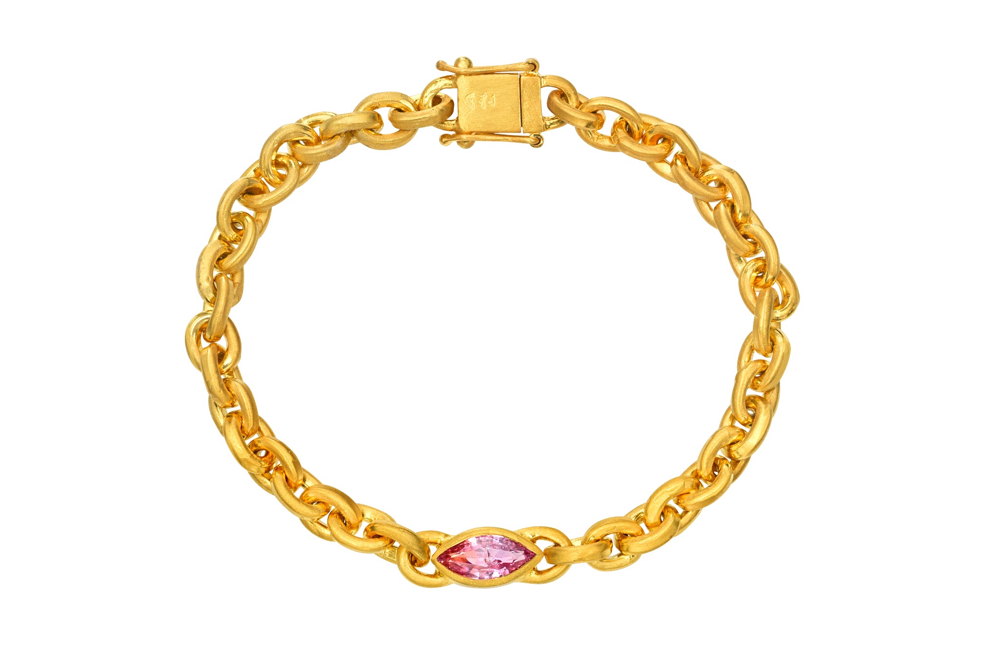 ONE OF A KIND MARQUISE PINK SAPPHIRE OVERSIZED SIGNATURE CHAIN BRACELET