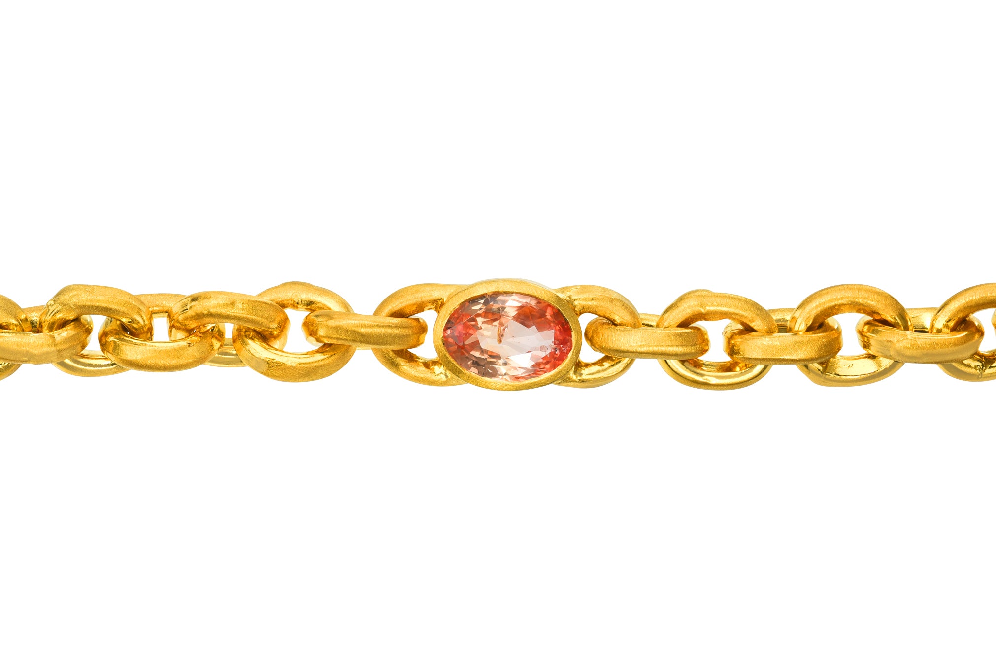ONE OF A KIND OVAL PADPARADSCHA SAPPHIRE OVERSIZED SIGNATURE CHAIN BRACELET