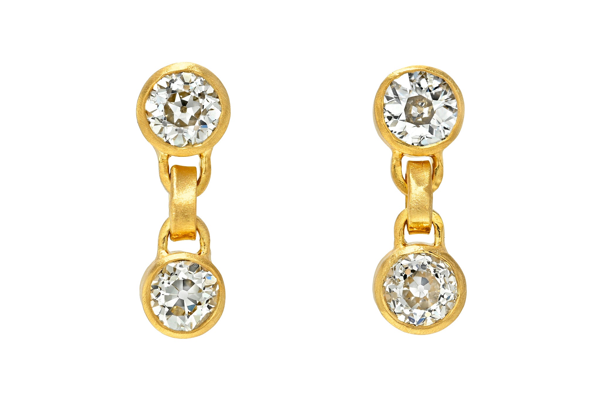 ONE OF A KIND OLD MINE CUT DIAMOND GEM DROP EARRINGS