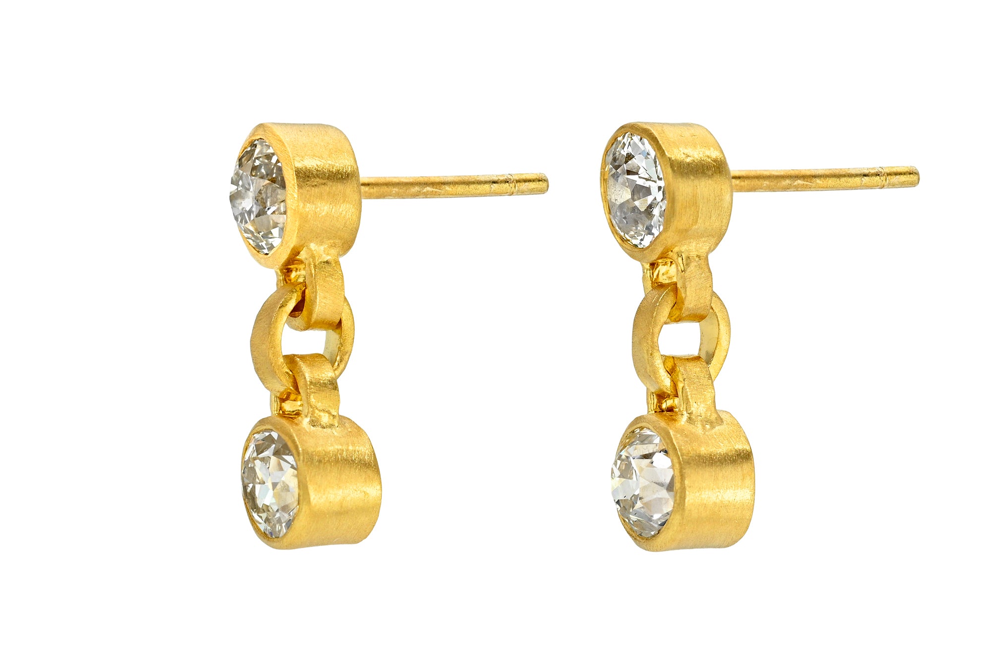 ONE OF A KIND OLD MINE CUT DIAMOND GEM DROP EARRINGS