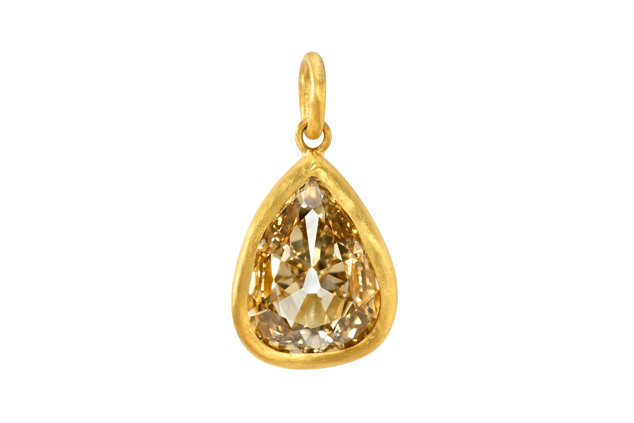 ONE OF A KIND ANTIQUE FANCY YELLOW BROWN PEAR DIAMOND PENDANT