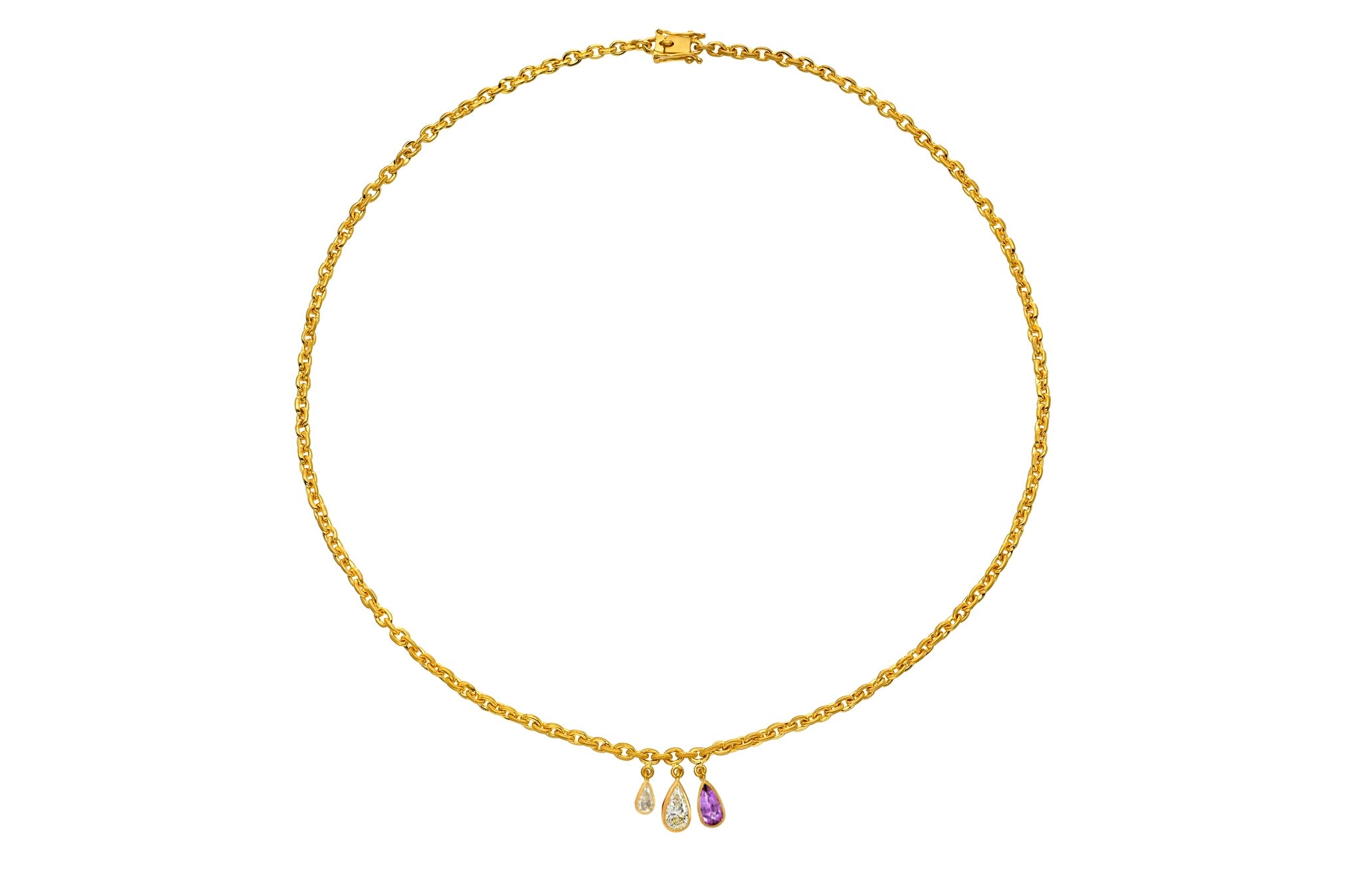 TRIPLE PEAR DIAMOND & PURPLE SAPPHIRE GEM DROP FAIRY CHAIN