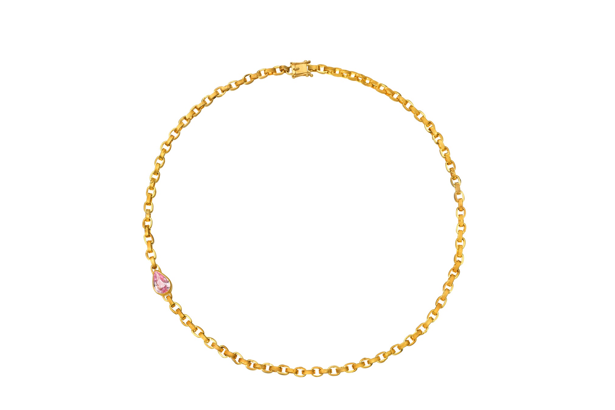 ONE OF A KIND SINGLE PEAR PADPARADSCHA SAPPHIRE SIGNATURE CHAIN