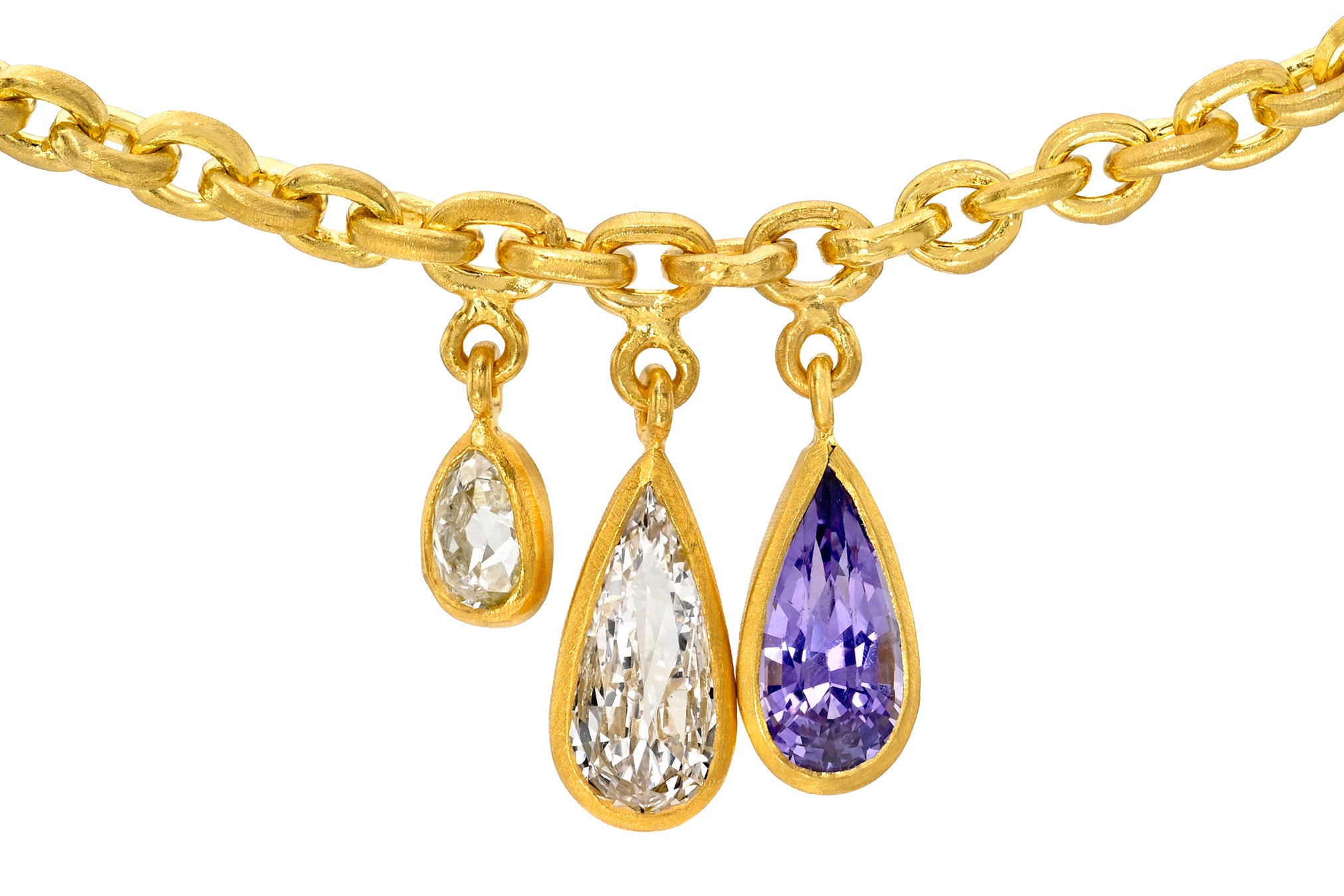 TRIPLE PEAR DIAMOND & PURPLE SAPPHIRE GEM DROP FAIRY CHAIN