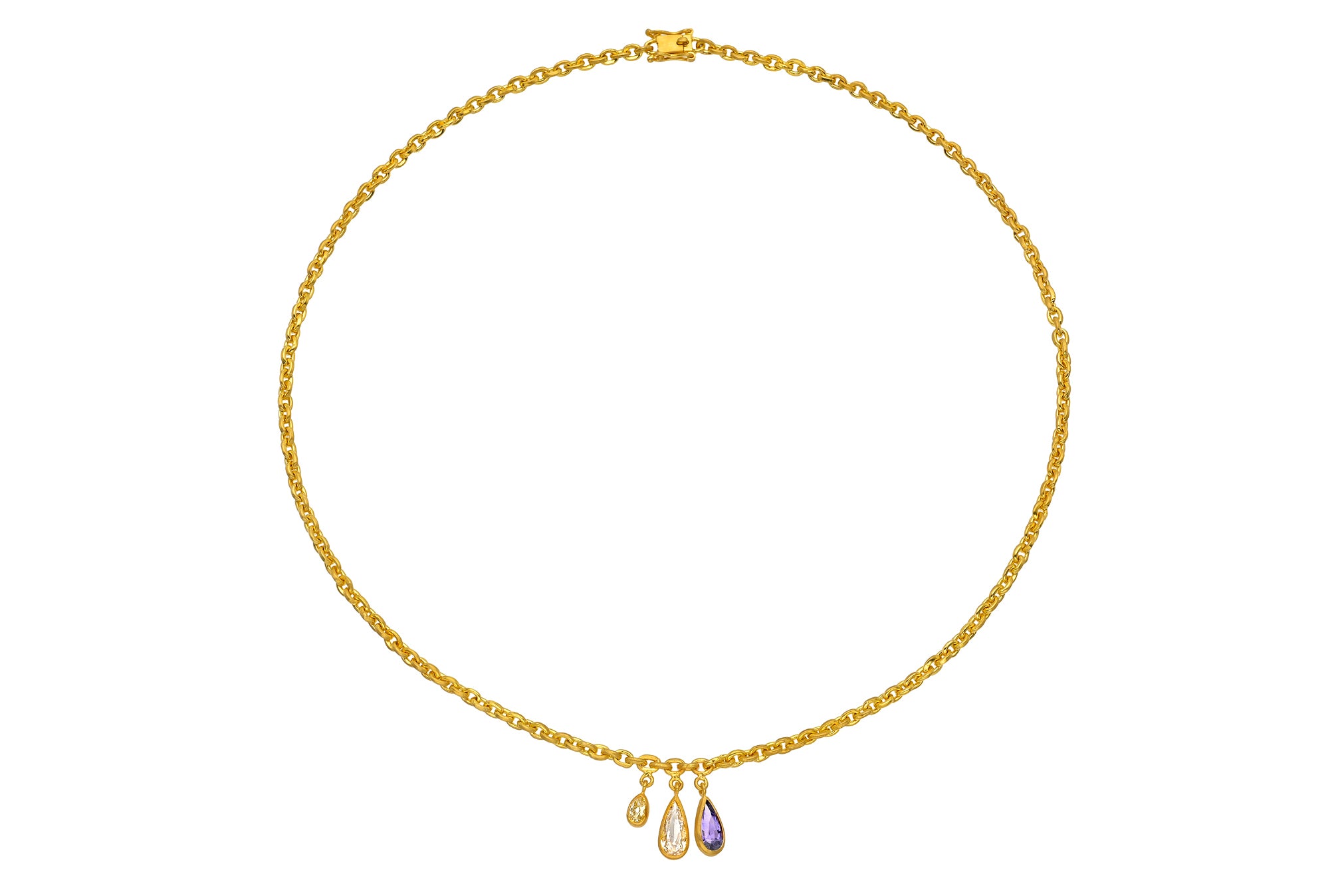 TRIPLE PEAR DIAMOND & PURPLE SAPPHIRE GEM DROP FAIRY CHAIN