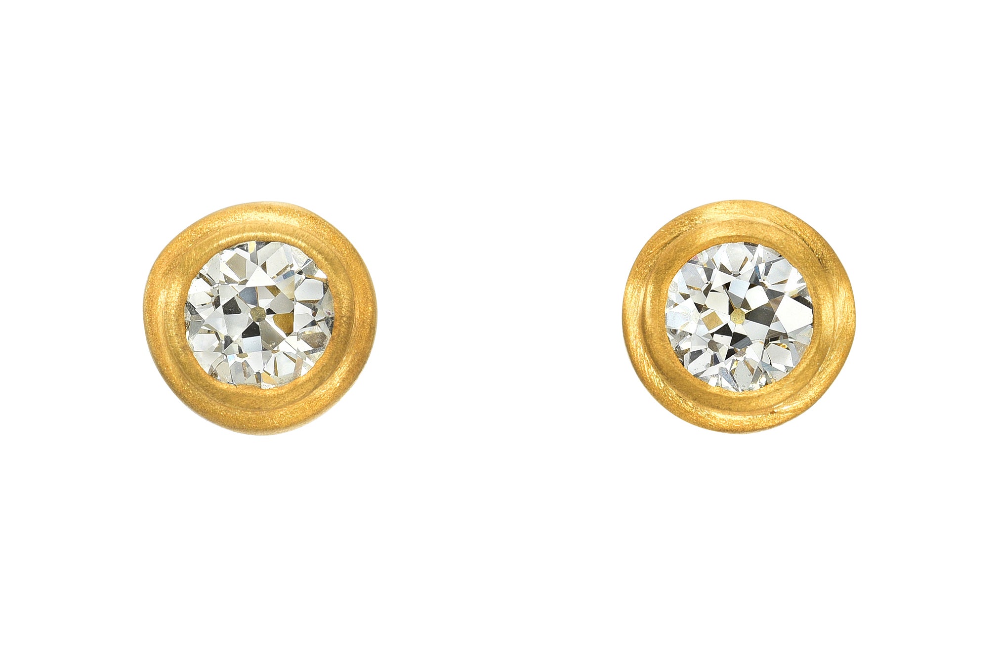 Darius Jewels Ziggurat Diamond Studs Earrings 18K Fairmined Yellow Gold Antique Old Mine Cut