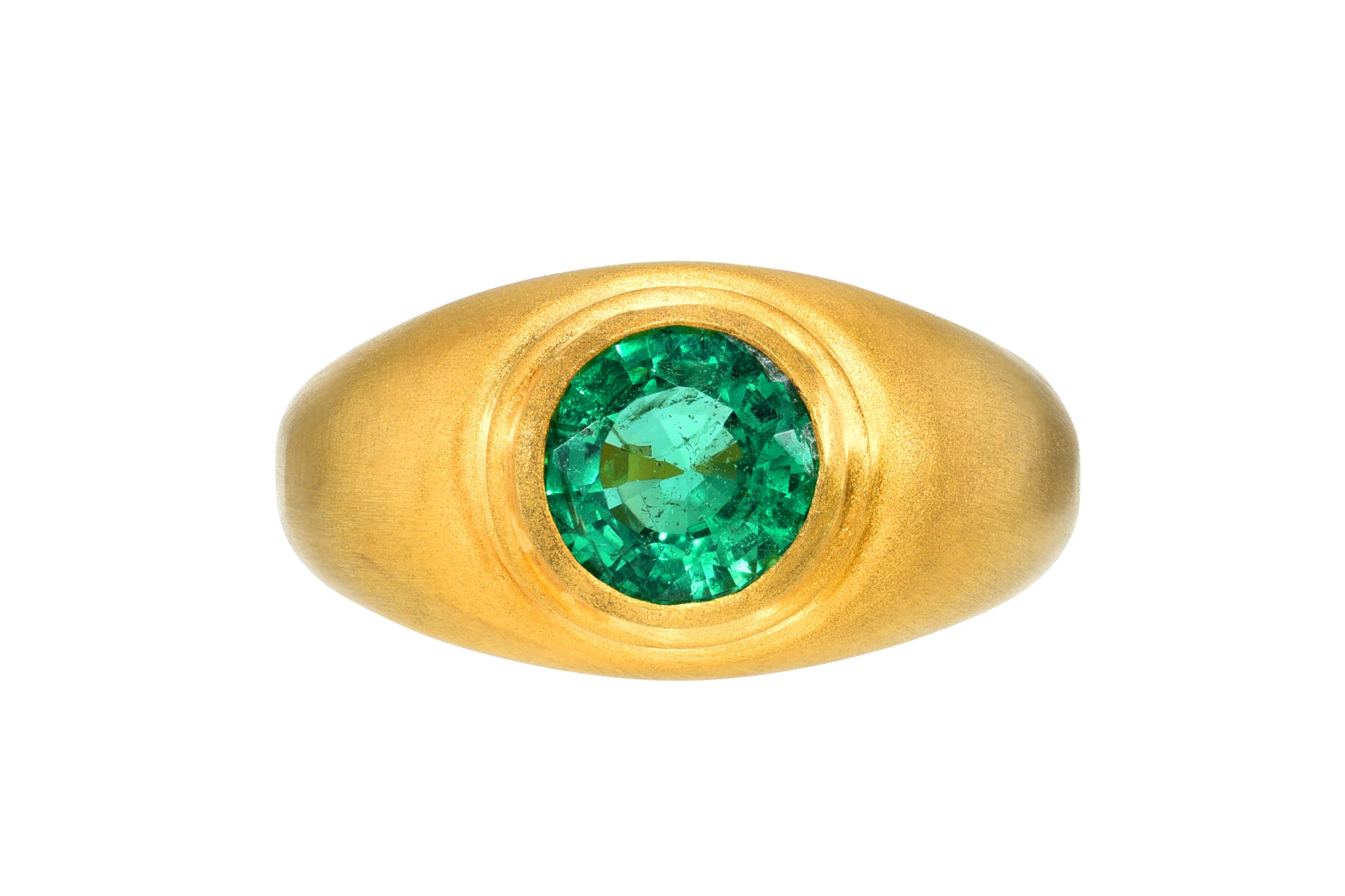 Darius Jewels Emerald Ziggurat Ring featuring 1.74 cts Colombian Emerald 18K Fairmined Yellow Gold.