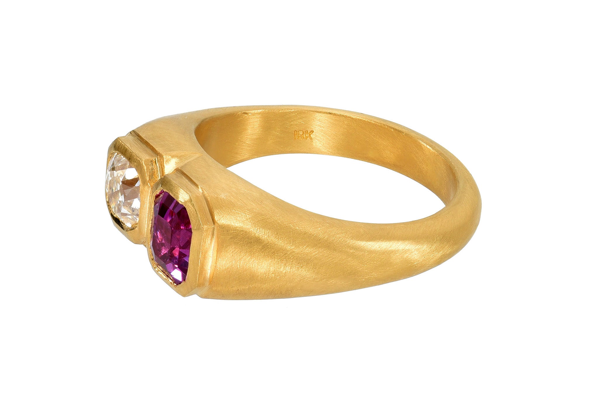 darius jewels double pink sapphire & diamond ring 18k yellow gold antique old mine cut diamond