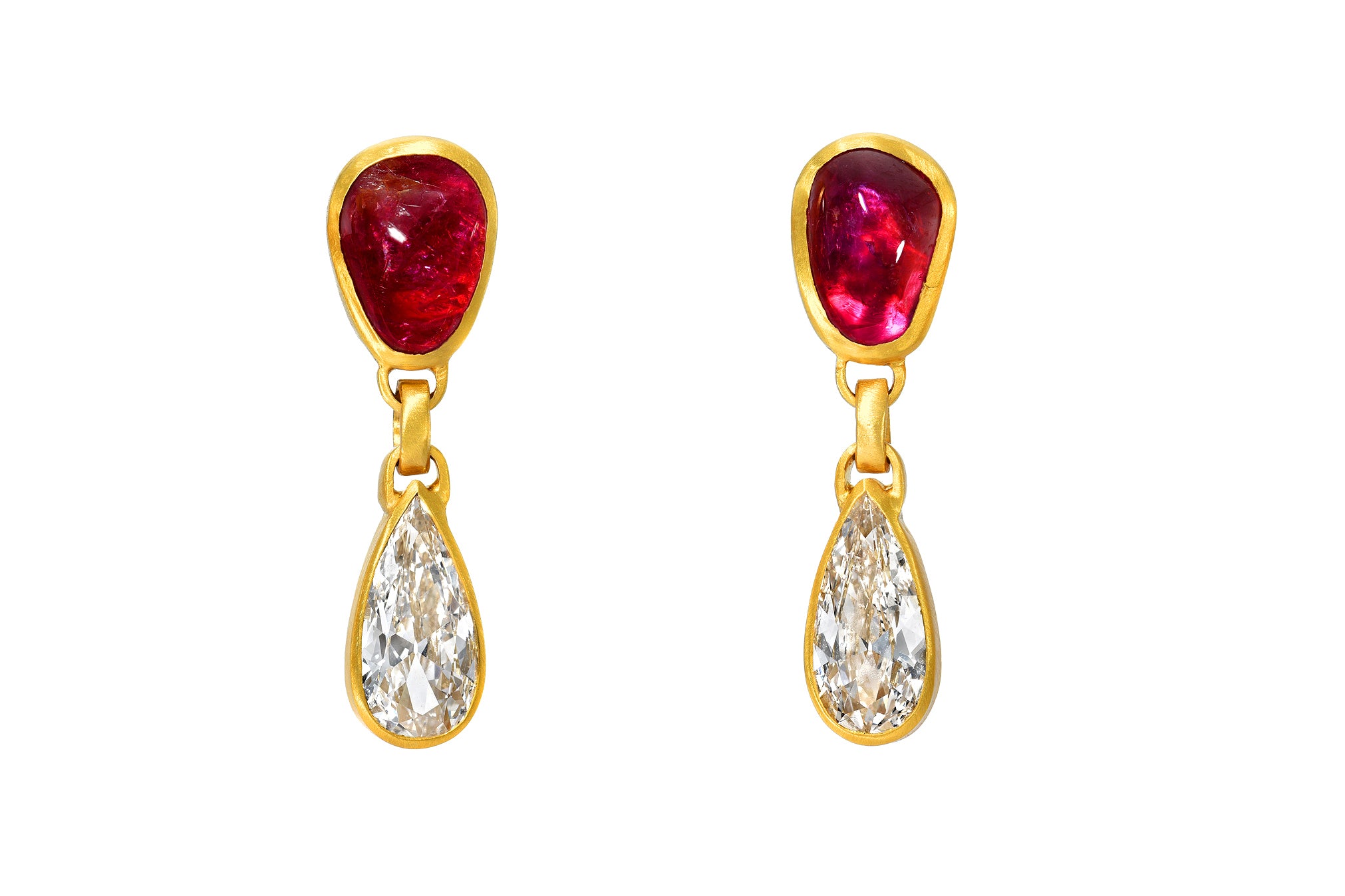 Darius Jewels one of a kind ruby cabochon pear diamond drop gem drop earrings darya Khonsary Arielle Chiara khonsary