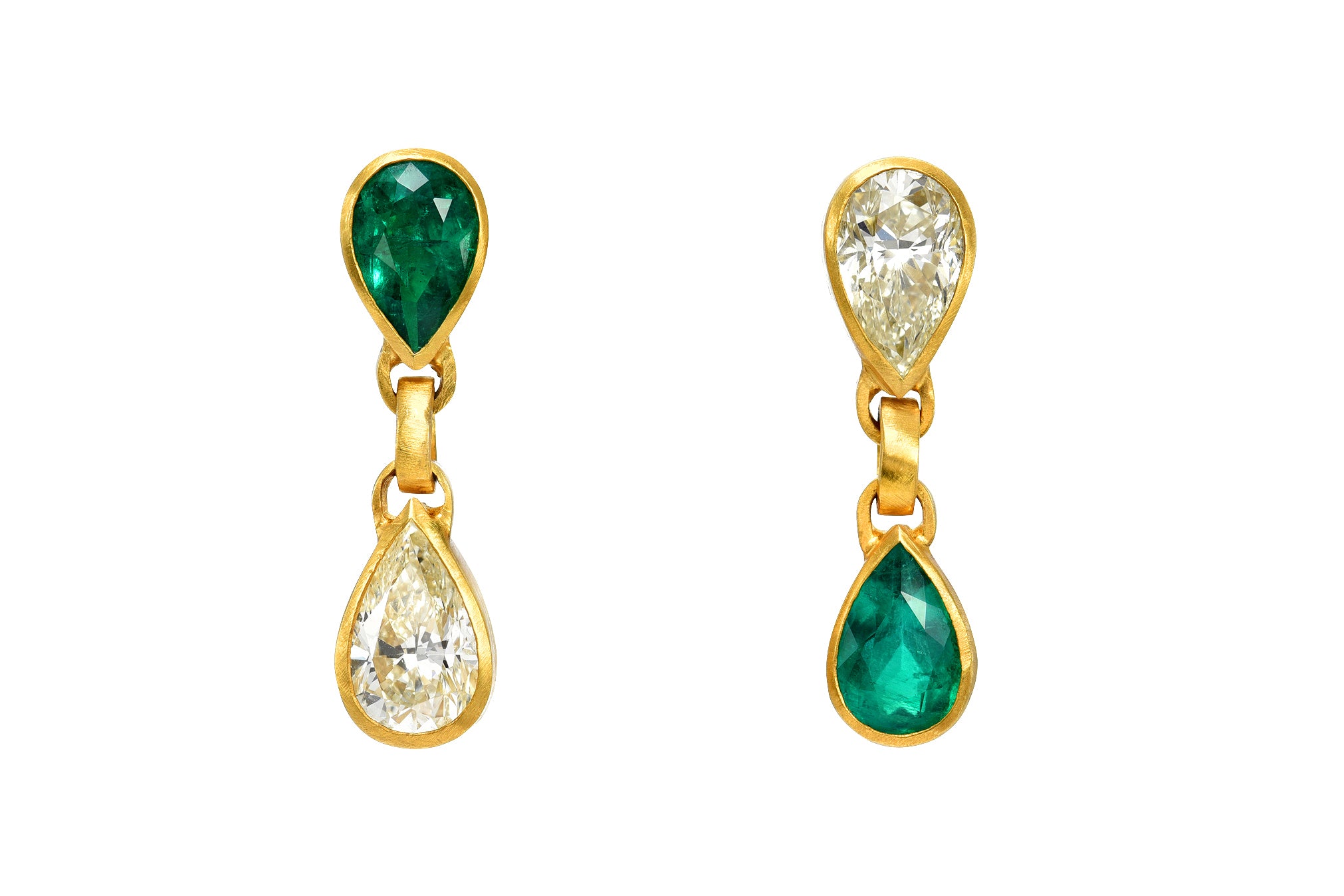 Darius Jewels darya Khonsary Arielle Chiara Khonsary one of a kind emerald and diamond gem drop earrings pear