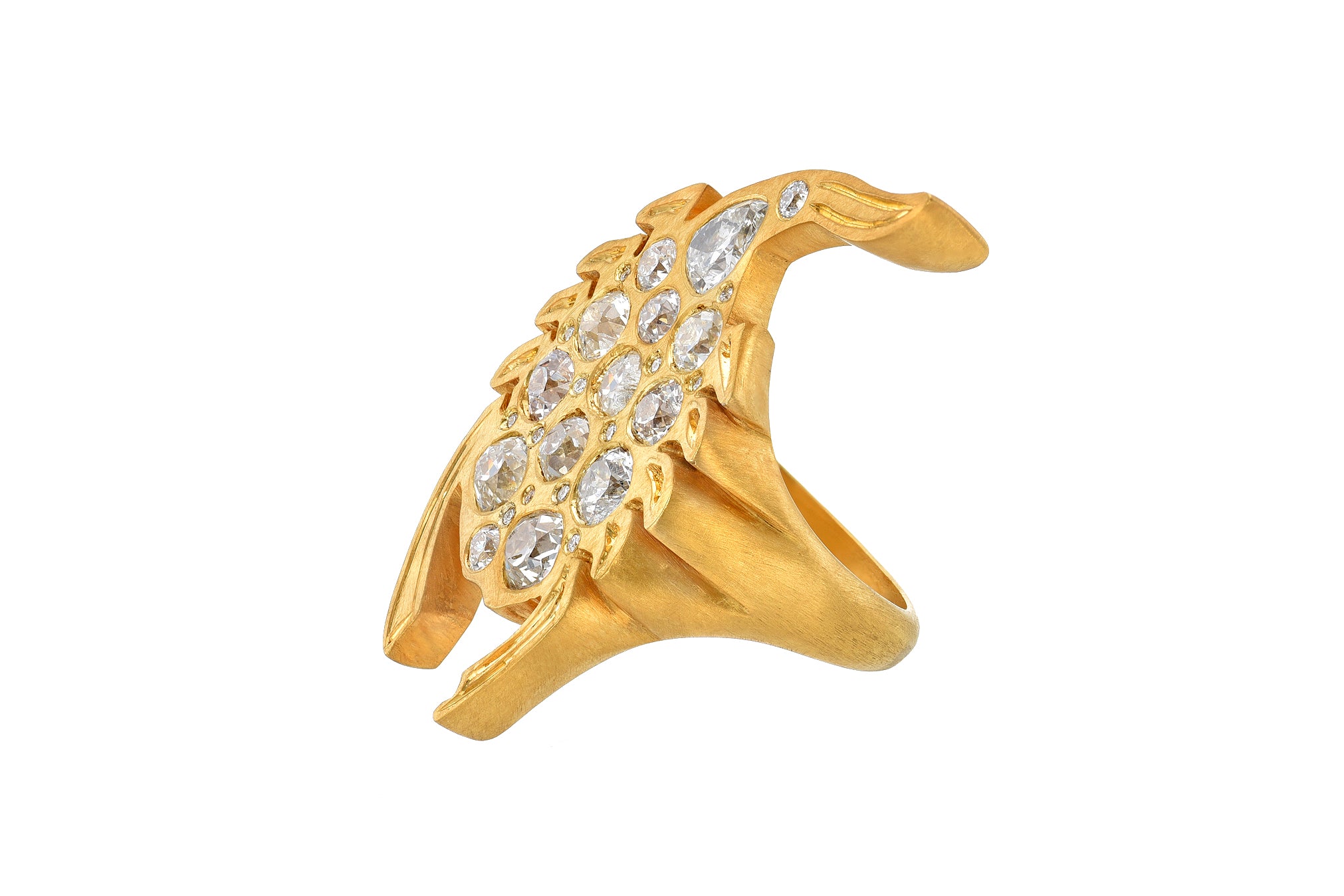 DARIUS JEWELS DENDERA DIAMOND SCORPION RING ZODIAC SCORPIO ANTIQUE OLD MINE CUT DIAMONDS 18K YELLOW GOLD DARYA KHONSARY
