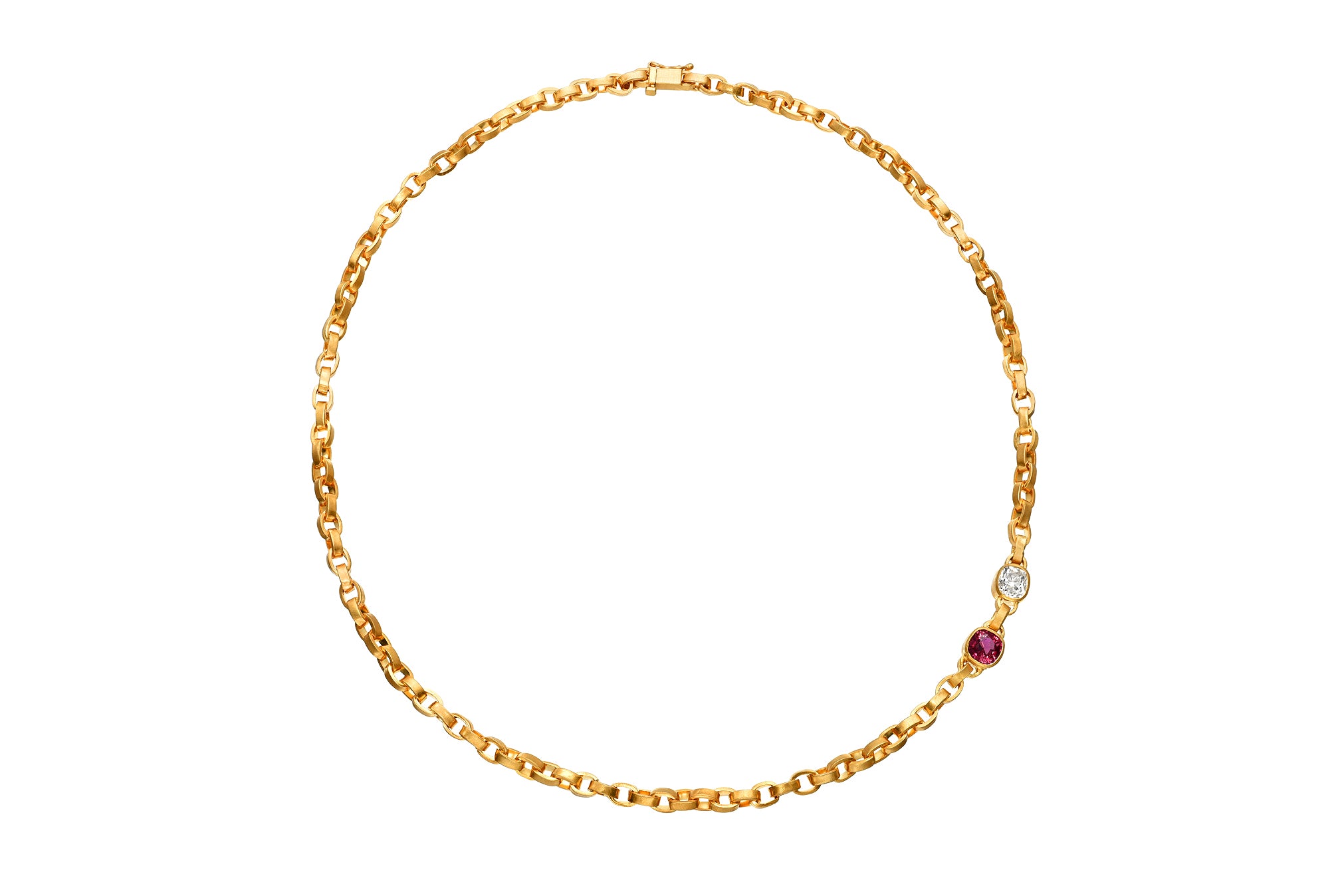 darius jewels double pink sapphire & diamond signature chain 18k yellow gold