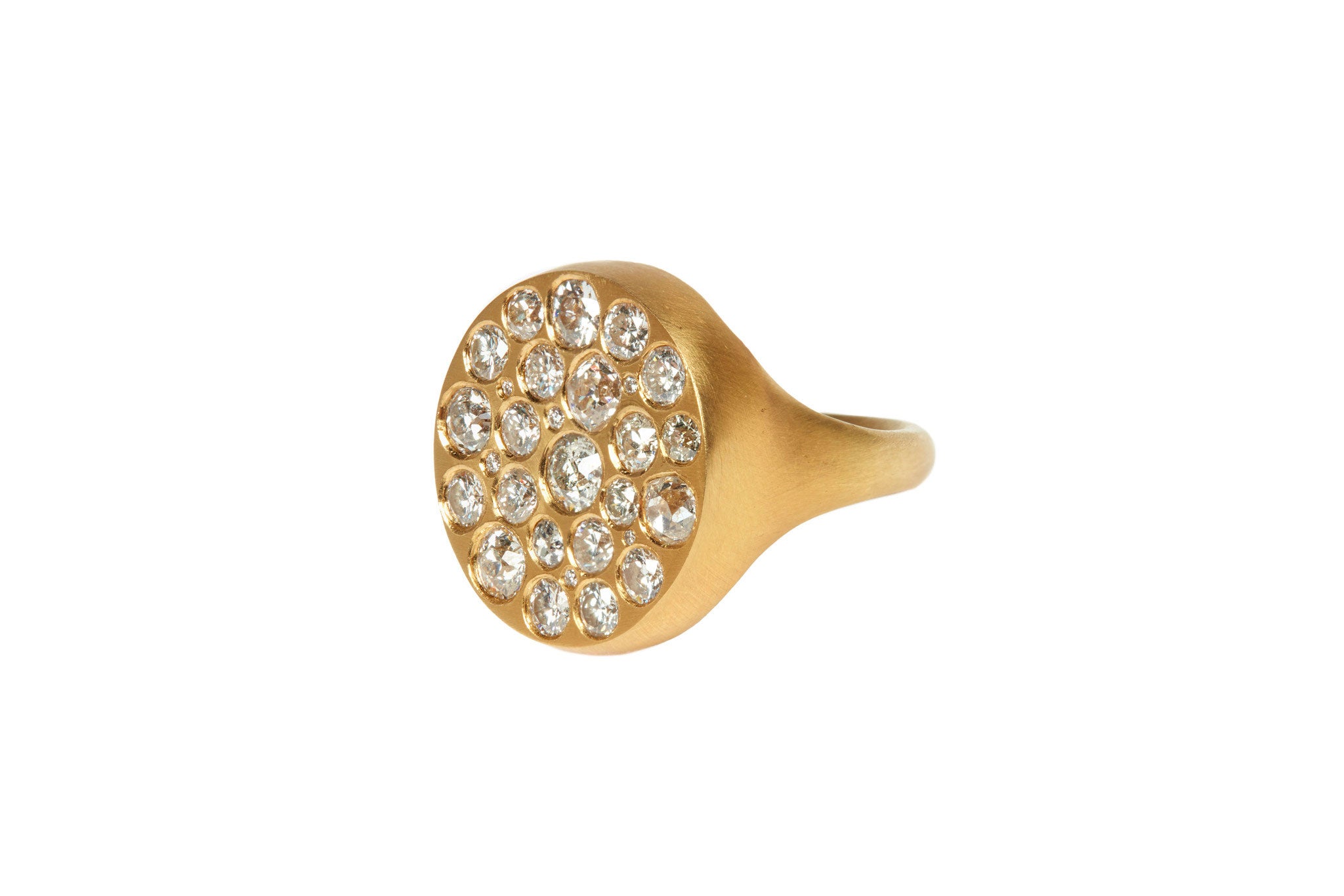 darius jewels hand made fine jewelry 18k yellow gold oversized diamond signet ring antique old mine cut diamonds darius khonsary